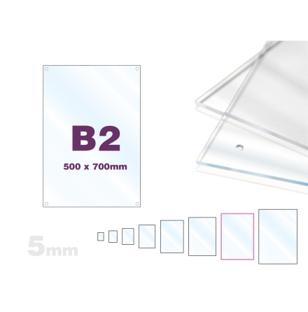 Skyltmne B2, Clear akryl 5mm, 500x700mm 