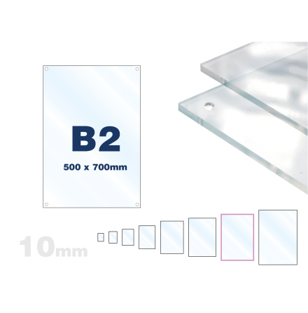 Skyltmne B2, Clear akryl 10mm, 500x700mm