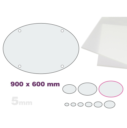 Skyltmne oval, frostad akryl 5mm, 900x600mm   