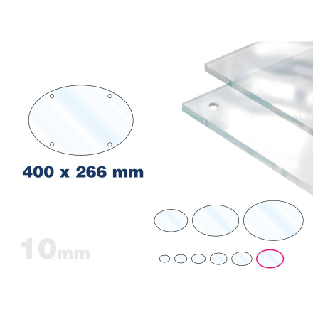 Skyltmne oval, Clear akryl 10mm, 400x266mm 