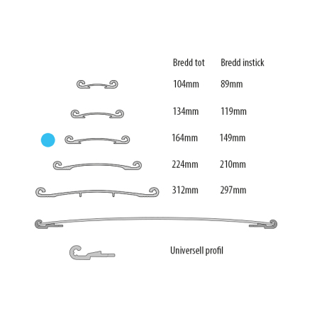 Aluminiumprofil till Curvo, b149/164mm, ailver anodiserad