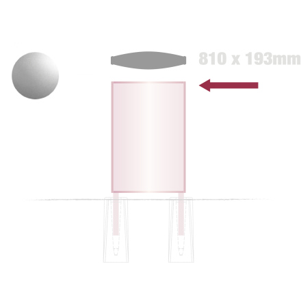 Konvex topplatta, H-profil, 810 x 193 mm, silevanodiserad alu