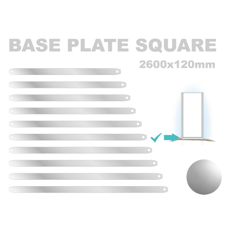 Base Plate Square, 120x2600mm. Alu 3mm, silveranodiserad 