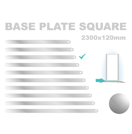 Base Plate Square, 120x2300mm. Alu 3mm, silveranodiserad 