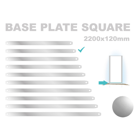 Base Plate Square, 120x2200mm. Alu 3mm, silveranodiserad 