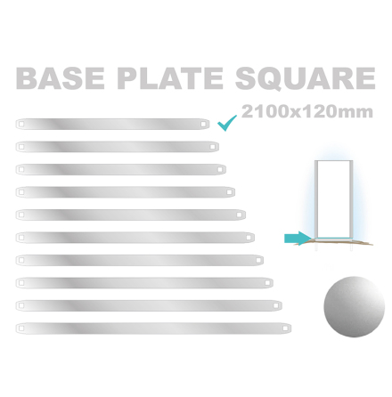 Base Plate Square, 120x2100mm. Alu 3mm, silveranodiserad 