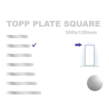 Topp Plate Square 120x500mm. Alu 3mm, silveranodiserad