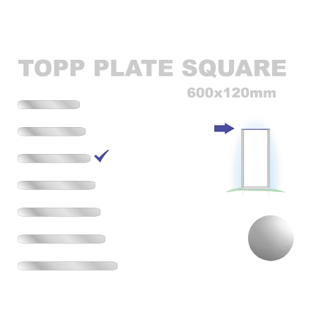 Topp Plate Square 120x600mm. Alu 3mm, silveranodiserad