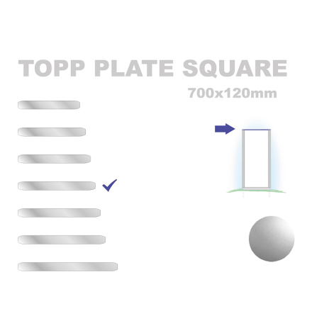 Topp Plate Square 120x700mm. Alu 3mm, silveranodiserad