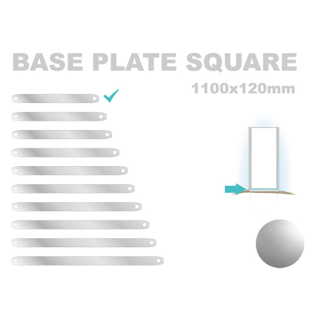 Base Plate Square, 120x1100mm. Alu 3mm, silveranodiserad 