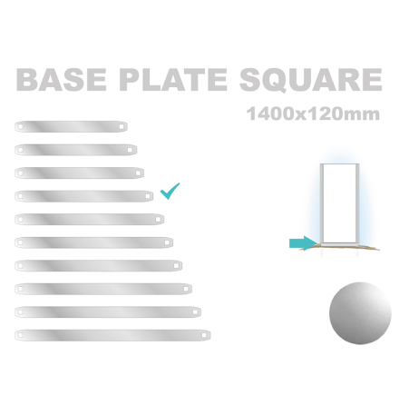 Base Plate Square, 120x1400mm. Alu 3mm, silveranodiserad 