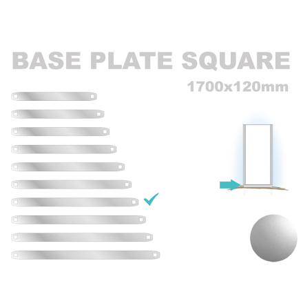 Base Plate Square, 120x1700mm. Alu 3mm, silveranodiserad 