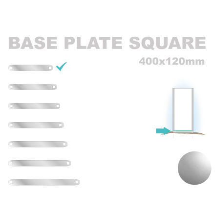 Base Plate Square, 120x400mm. Alu 3mm, silveranodiserad