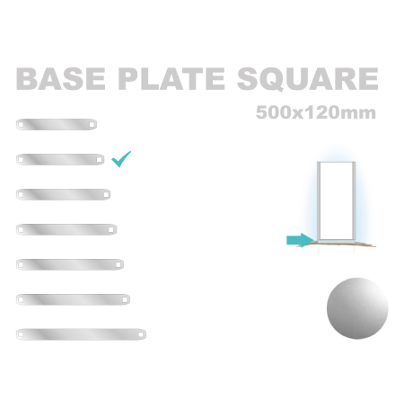 Base Plate Square, 120x500mm. Alu 3mm, silveranodiserad 