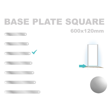 Base Plate Square, 120x600mm. Alu 3mm, silveranodiserad