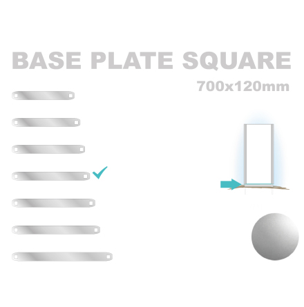 Base Plate Square, 120x700mm. Alu 3mm, silveranodiserad 