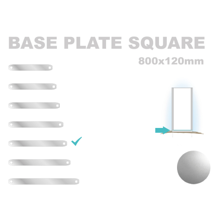 Base Plate Square, 120x800mm. Alu 3mm, silveranodiserad 