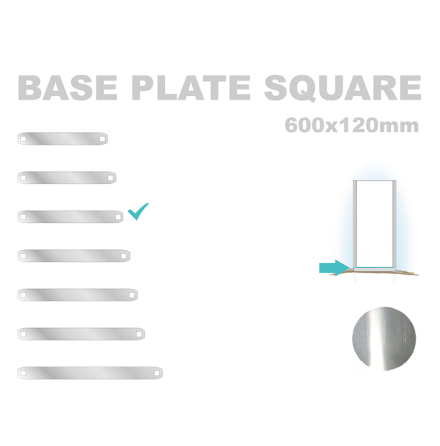 Base Plate Square 120x600mm. Alu 3mm, Mill finish